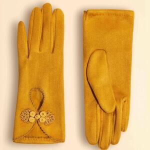 Powder UK Suki Mustard Faux Suede Gloves Tonal Soutache Detail Vintage Inspired